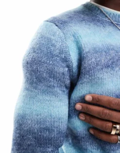 ONLY & SONS Crew Neck Brushed Jumper In Blue Stripe For Men Navy Blazer -Modern Clothing Shop 206870927 3