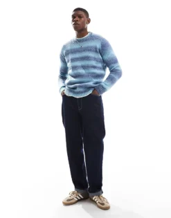 ONLY & SONS Crew Neck Brushed Jumper In Blue Stripe For Men Navy Blazer -Modern Clothing Shop 206870927 4