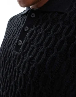 ONLY & SONS Long Sleeve Knit Polo In Black For Men -Modern Clothing Shop 206870971 4