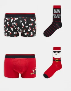 ONLY & SONS 4 Pack Christmas Boxer & Sock Giftbox In Santa Print For Men Haute Red -Modern Clothing Shop 206871006 1 hautered 1