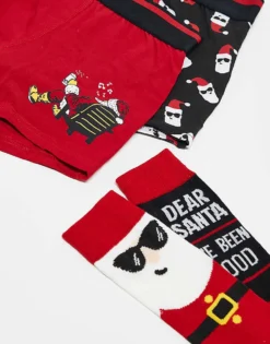 ONLY & SONS 4 Pack Christmas Boxer & Sock Giftbox In Santa Print For Men Haute Red -Modern Clothing Shop 206871006 3