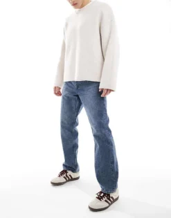 ONLY & SONS Straight Fit Jeans In Mid Blue Wash For Men Medium Blue Denim