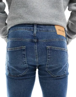 ONLY & SONS Skinny Fit Jeans In Mid Blue Wash For Men Medium Blue Denim -Modern Clothing Shop 206908410 4