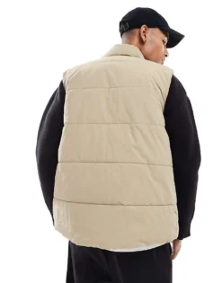 ONLY & SONS Funnel Neck Padded Gilet In Ecru For Men Chincilla -Modern Clothing Shop 206909402 4