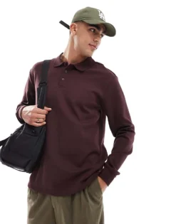 ONLY & SONS Relaxed Fit Long Sleeve Polo Sweater In Burgundy For Men Fudge