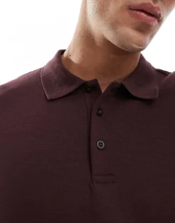 ONLY & SONS Relaxed Fit Long Sleeve Polo Sweater In Burgundy For Men Fudge -Modern Clothing Shop 206910859 3