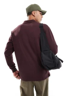 ONLY & SONS Relaxed Fit Long Sleeve Polo Sweater In Burgundy For Men Fudge -Modern Clothing Shop 206910859 4