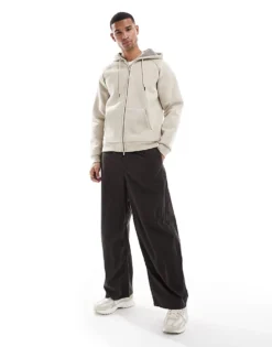 ONLY & SONS Oversized Scuba Zip Through Hoodie In Stone For Men Silver Lining -Modern Clothing Shop 206910911 3