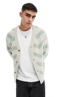 ONLY & SONS Brushed Chevron Cardigan In Stone For Men Moonstruck