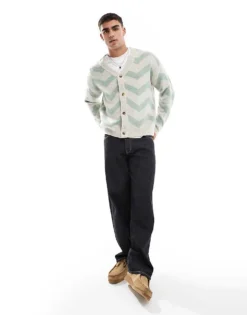 ONLY & SONS Brushed Chevron Cardigan In Stone For Men Moonstruck -Modern Clothing Shop 206911034 3