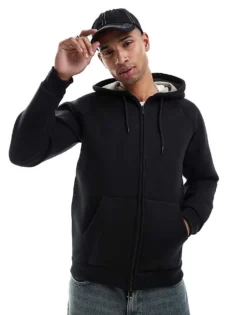 ONLY & SONS Oversized Scuba Zip Through Hoodie In Black For Men