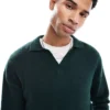 ONLY & SONS Wool Blend Revere Collar Knitted Polo In Dark Green For Men Sycamore
