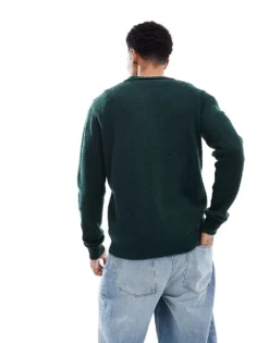 ONLY & SONS Wool Blend Revere Collar Knitted Polo In Dark Green For Men Sycamore -Modern Clothing Shop 206911059 4