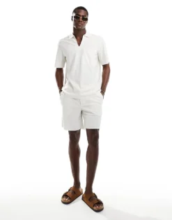 ONLY & SONS Plisse Pull On Short Co-ord In White