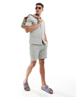 ONLY & SONS Cheesecloth Shirt & Shorts Co-ord In Light Sage