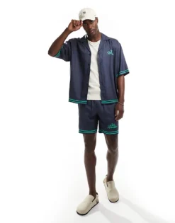 ONLY & SONS Printed Shirt & Short Co-ord In Navy