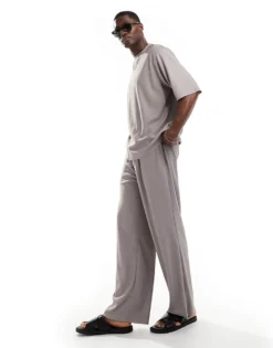 ONLY & SONS Plisse T-shirt & Trouser Co-ord In Grey