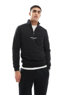 ONLY & SONS Curated High Neck 1/4 Zip Sweater In Black For Men -Modern Clothing Shop 207277335 1 black 1
