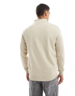 ONLY & SONS Curated High Neck 1/4 Zip Sweater In Stone For Men Silver Lining -Modern Clothing Shop 207277491 4