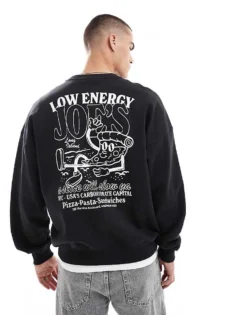 ONLY & SONS Oversized Sweat With Pizza Back Print In Black For Men