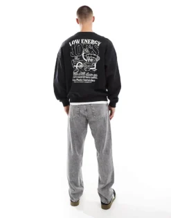 ONLY & SONS Oversized Sweat With Pizza Back Print In Black For Men -Modern Clothing Shop 207483743 3