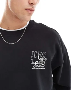 ONLY & SONS Oversized Sweat With Pizza Back Print In Black For Men -Modern Clothing Shop 207483743 4