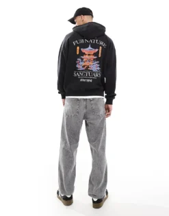 ONLY & SONS Oversized Hoodie With Sanctuary Back Print In Black For Men -Modern Clothing Shop 207483776 4