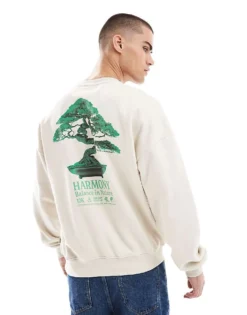 ONLY & SONS Oversized Sweat With Harmony Back Print In Cream For Men Moonbeam