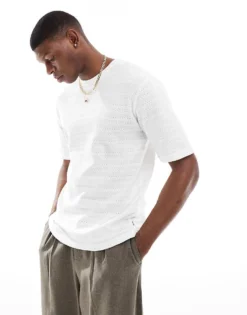 ONLY & SONS Textured Knit T-shirt In White For Men Cloud Dancer -Modern Clothing Shop 207654857 1 clouddancer 1