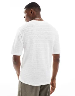 ONLY & SONS Textured Knit T-shirt In White For Men Cloud Dancer -Modern Clothing Shop 207654857 3