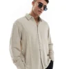 ONLY & SONS Textured Linen Mix Shirt In Beige For Men Silver Lining
