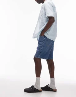 ONLY & SONS Fade Loose Fit Denim Shorts In Mid Blue Wash For Men Medium Blue Denim