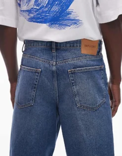 ONLY & SONS Fade Loose Fit Denim Shorts In Mid Blue Wash For Men Medium Blue Denim -Modern Clothing Shop 207655208 3