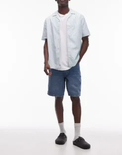 ONLY & SONS Fade Loose Fit Denim Shorts In Mid Blue Wash For Men Medium Blue Denim -Modern Clothing Shop 207655208 4