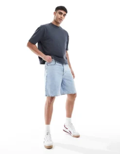 ONLY & SONS Loose Fit Denim Short In Light Blue Wash For Men Light Blue Denim -Modern Clothing Shop 207659410 4