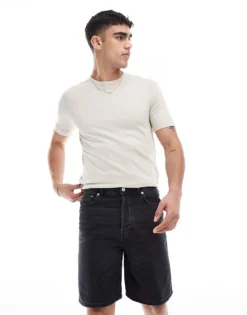 ONLY & SONS Loose Fit Denim Short In Washed Black For Men