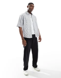 ONLY & SONS Boxy Fit Oxford Shirt In White & Blue Stripe For Men Naval Academy -Modern Clothing Shop 207659531 3