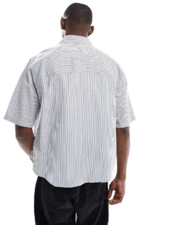 ONLY & SONS Boxy Fit Oxford Shirt In White & Blue Stripe For Men Naval Academy -Modern Clothing Shop 207659531 4