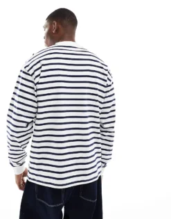 ONLY & SONS Loose Fit Long Sleeve T-shirt With White & Blue Stripes For Men Cloud Dancer -Modern Clothing Shop 207659542 3