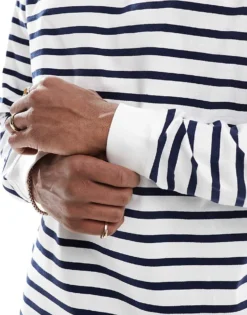 ONLY & SONS Loose Fit Long Sleeve T-shirt With White & Blue Stripes For Men Cloud Dancer -Modern Clothing Shop 207659542 4