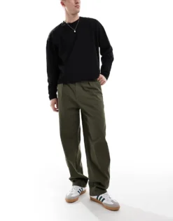 ONLY & SONS Pleated Wide Leg Trouser In Khaki For Men Olive Night -Modern Clothing Shop 207748334 1 olivenight 1