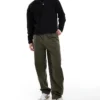 ONLY & SONS Pleated Wide Leg Trouser In Khaki For Men Olive Night