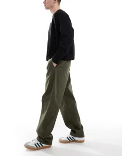 ONLY & SONS Pleated Wide Leg Trouser In Khaki For Men Olive Night -Modern Clothing Shop 207748334 4