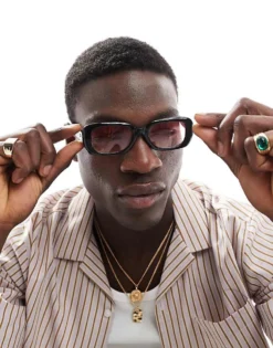 ONLY & SONS Chunky Round Sunglasses With Pink Lens In Black For Men Black / Pink -Modern Clothing Shop 207778780 3