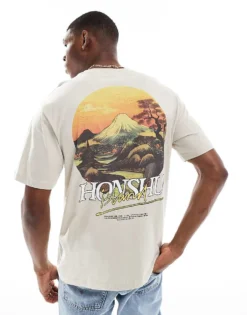 ONLY & SONS Oversized T-shirt With Honshu Back Print In Taupe For Men Silver Lining