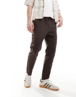 ONLY & SONS Linen Mix Cropped Trouser In Brown For Men Demitasse -Modern Clothing Shop 207918231 3