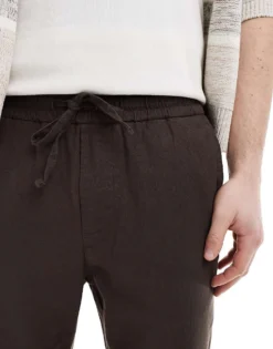 ONLY & SONS Linen Mix Cropped Trouser In Brown For Men Demitasse -Modern Clothing Shop 207918231 5