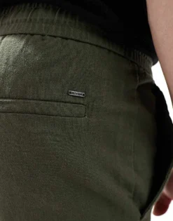 ONLY & SONS Linen Mix Cropped Trouser In Dark Khaki For Men Olive Night -Modern Clothing Shop 207918246 3