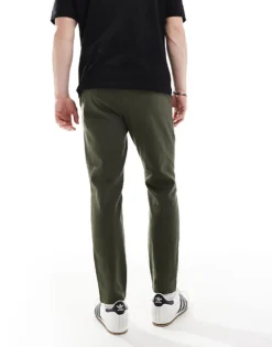 ONLY & SONS Linen Mix Cropped Trouser In Dark Khaki For Men Olive Night -Modern Clothing Shop 207918246 4