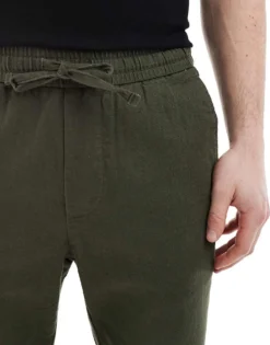 ONLY & SONS Linen Mix Cropped Trouser In Dark Khaki For Men Olive Night -Modern Clothing Shop 207918246 5